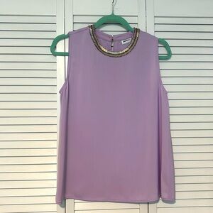 DKNYC Lavender Shell Top with Embellished Neckline